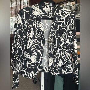 Coldwater Creek Floral Jacket Black White Stretch Cotton Blazer S
